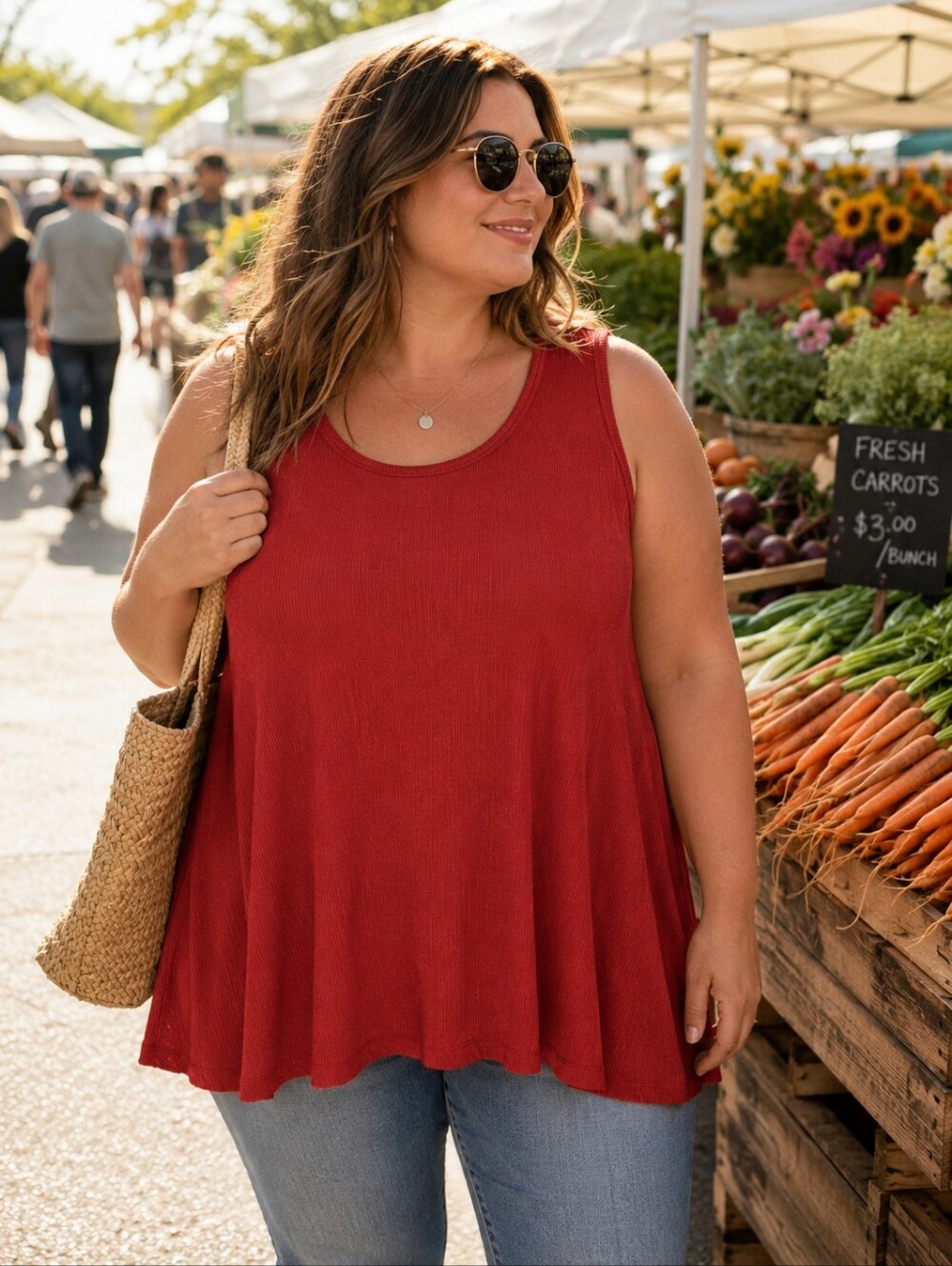 Cato Ribbed Swing Tunic Tank Top Plus Size 18/20W Dark Burnt Orange Red